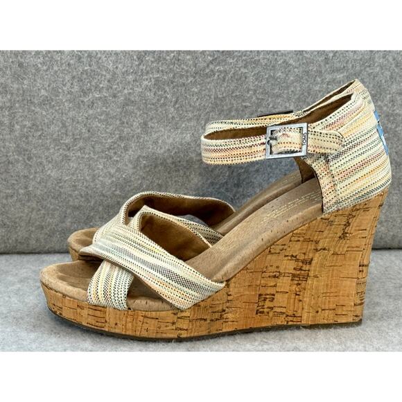 TOMS Multicolored Stripped Cork Wedge Size 6.5 - Picture 4 of 7
